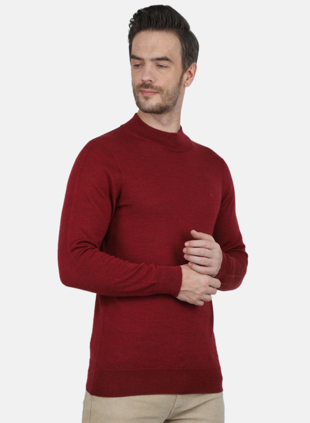 Men Maroon Solid Pullover