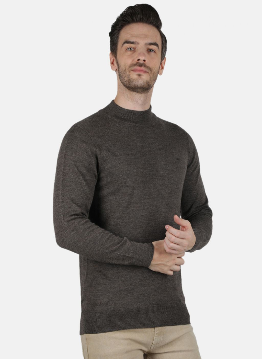 Men Brown Solid Pullover