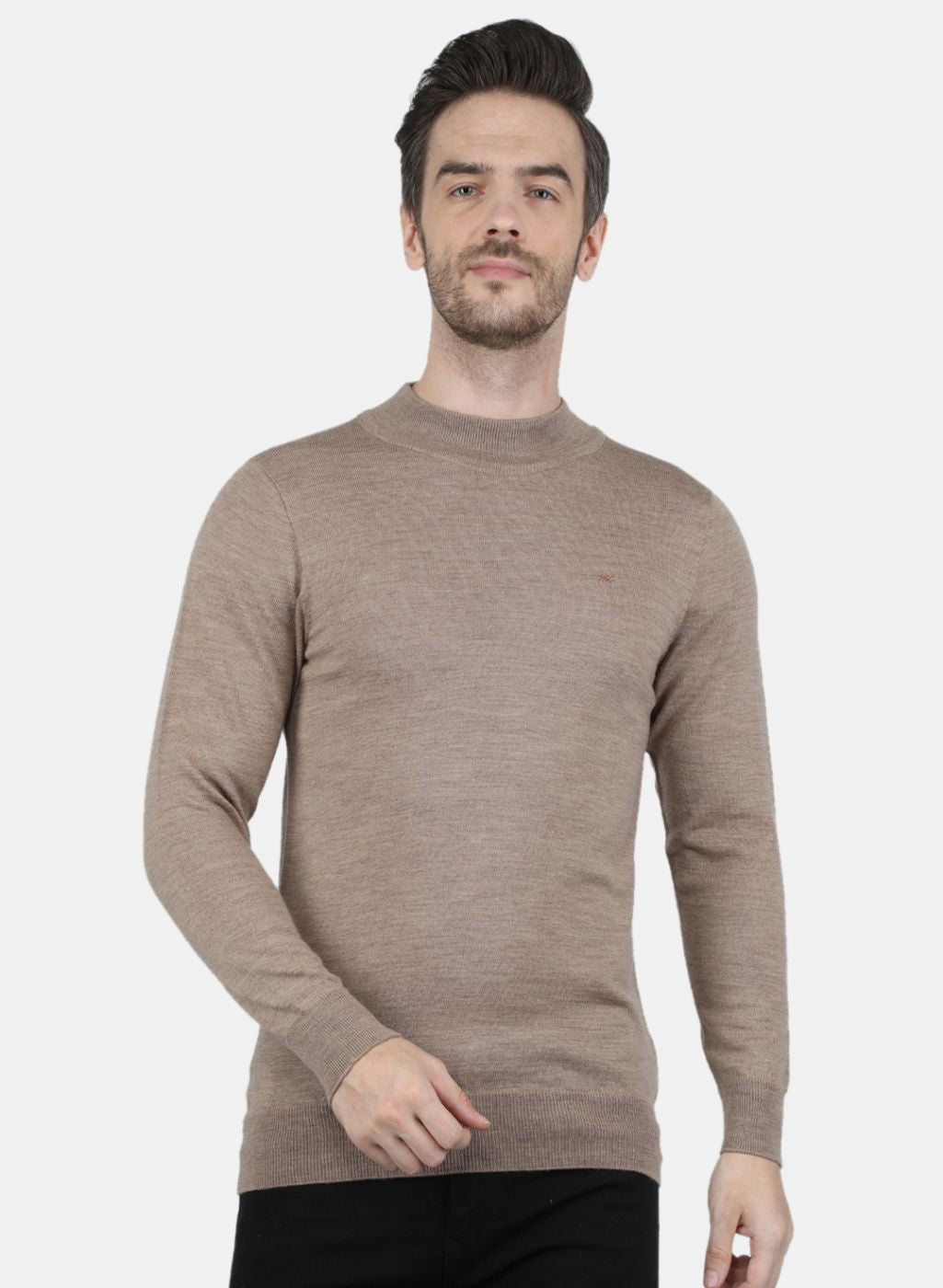 Men Beige Solid Pullover