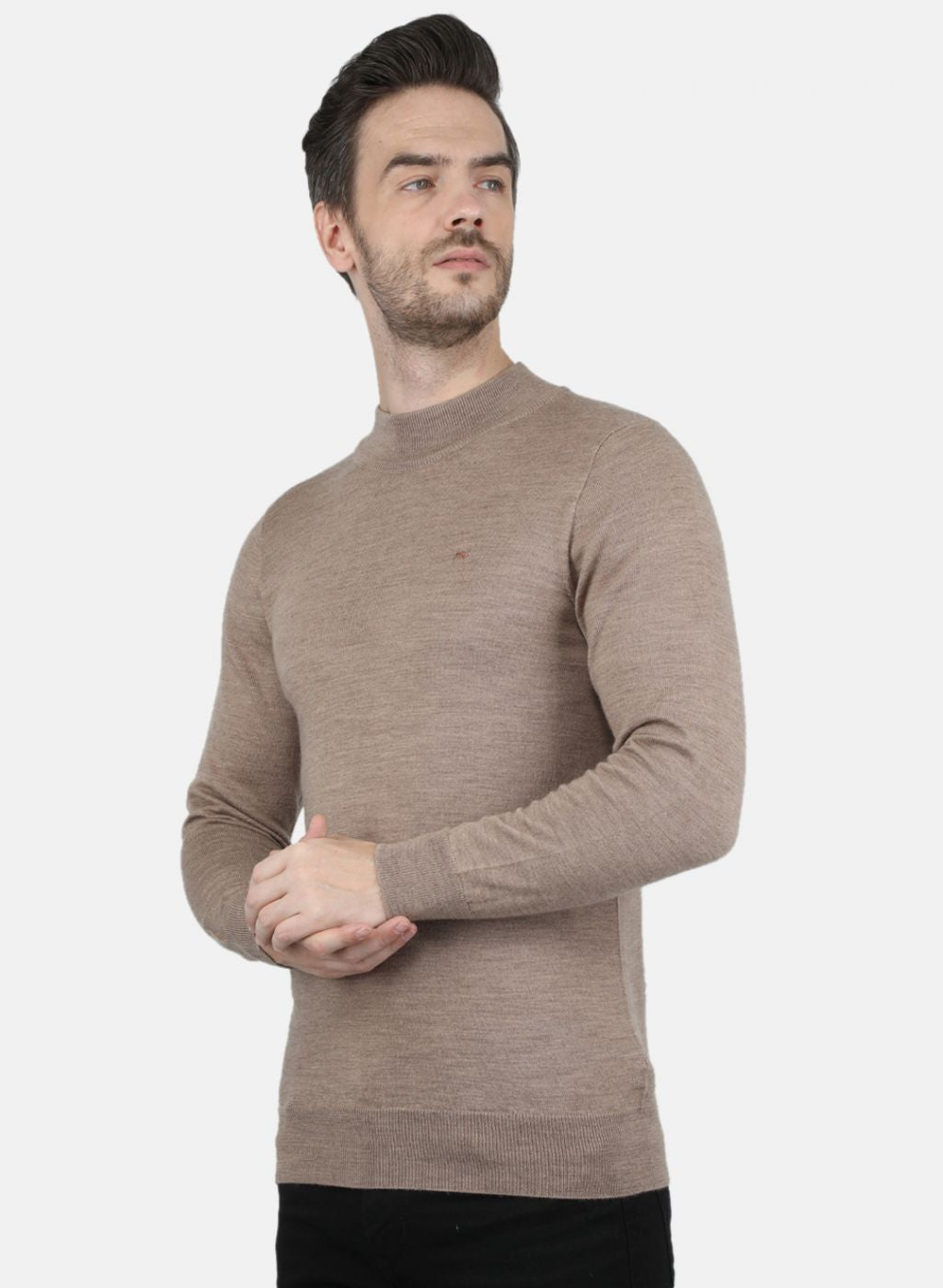 Men Beige Solid Pullover