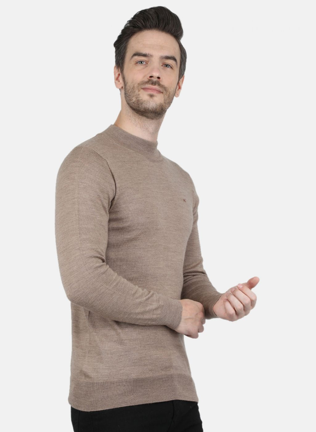 Men Beige Solid Pullover