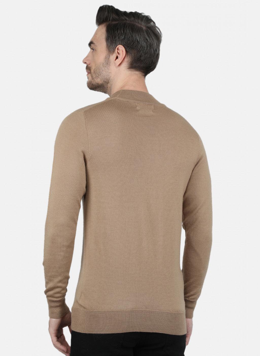 Men Beige Solid Pullover