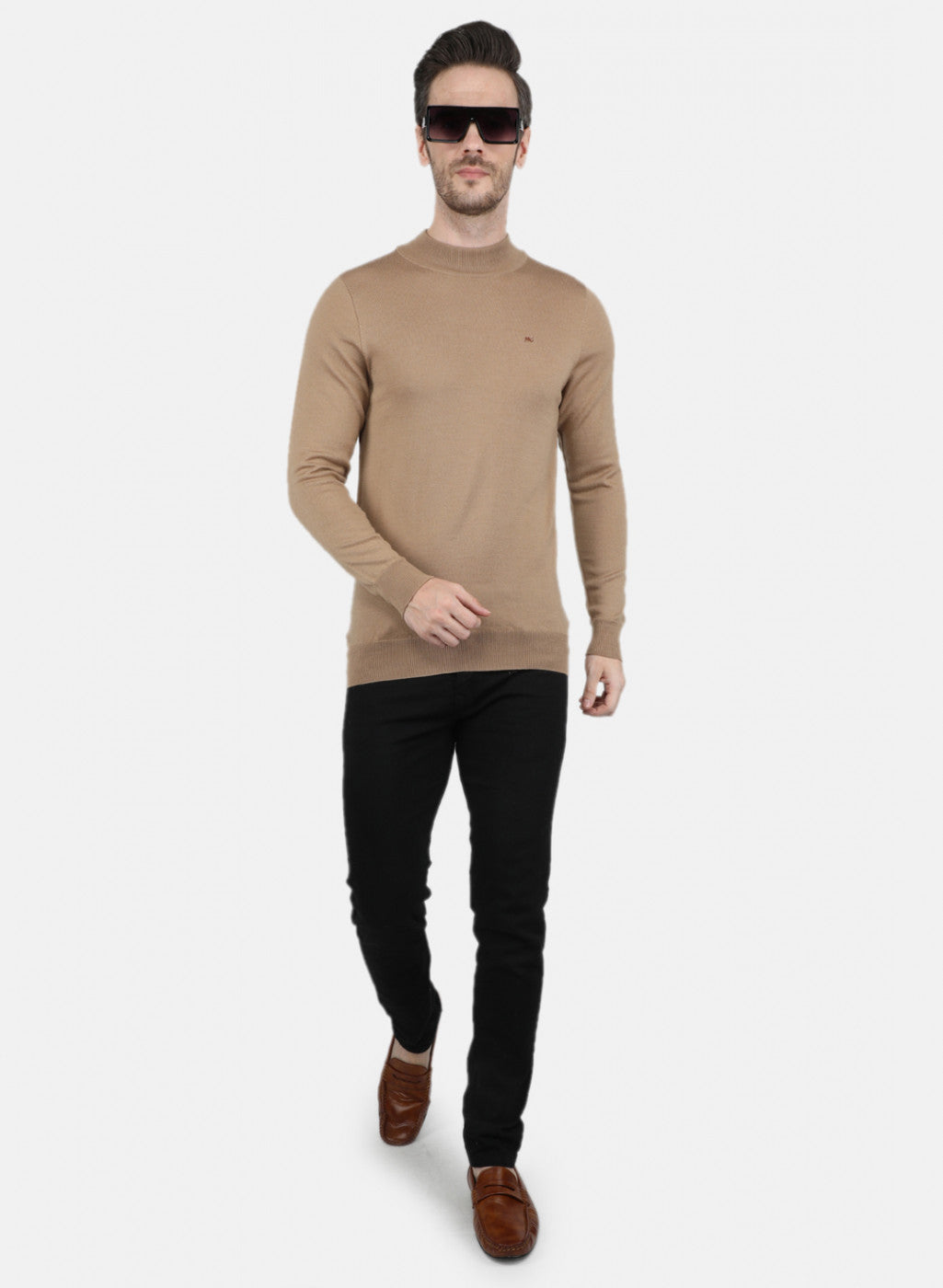 Men Beige Solid Pullover