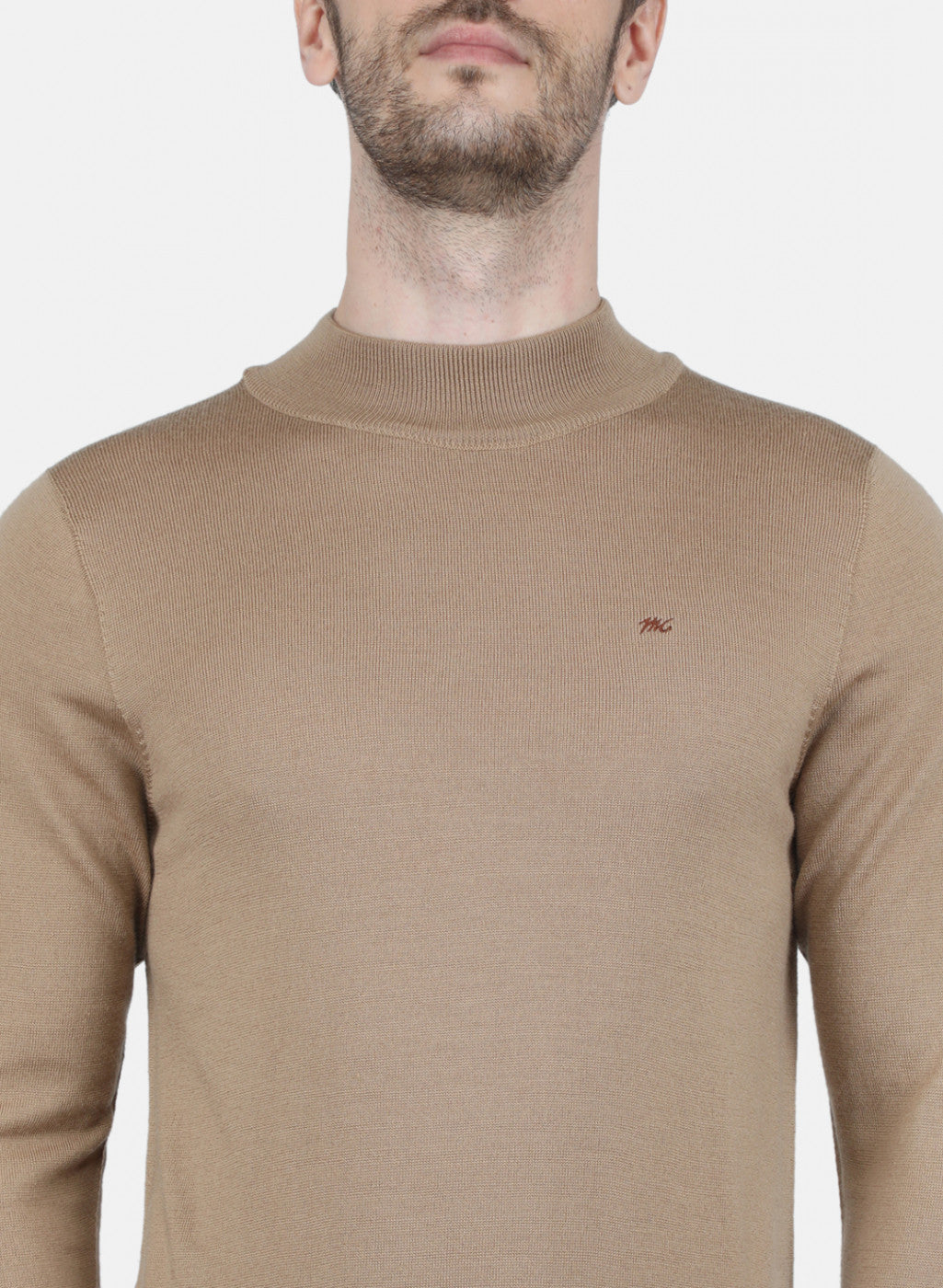 Men Beige Solid Pullover