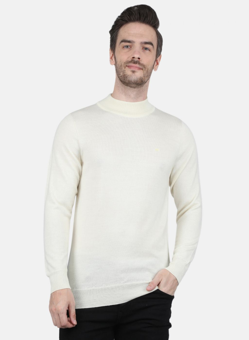 Men Off White Solid Pullover