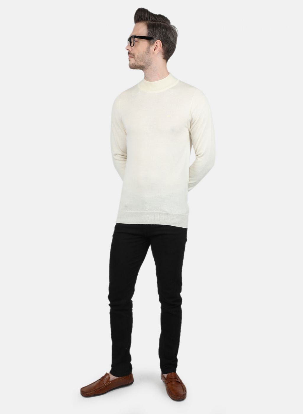 Men Off White Solid Pullover