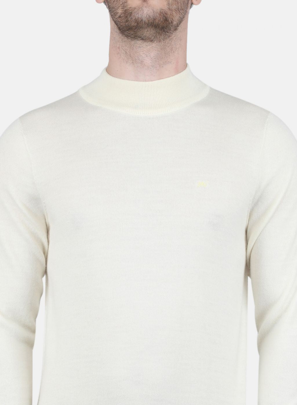 Men Off White Solid Pullover