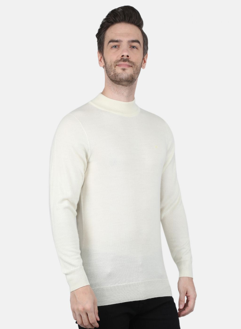 Men Off White Solid Pullover