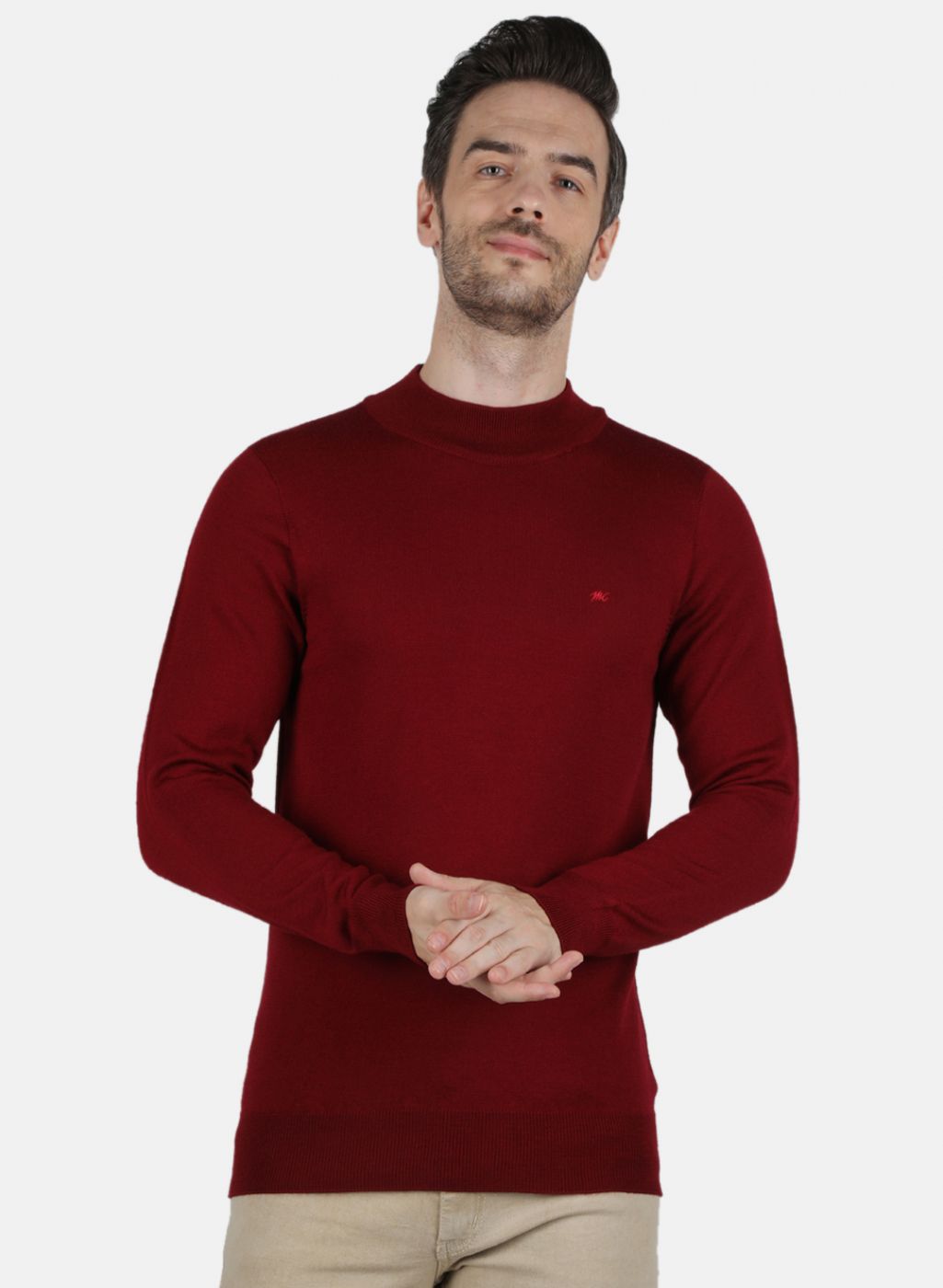 Men Maroon Solid Pullover