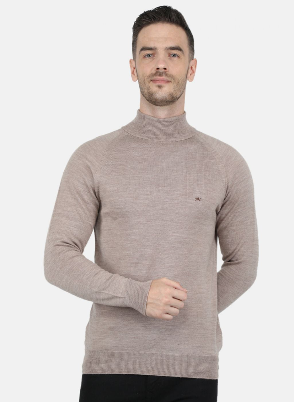 Men Beige Solid Pullover