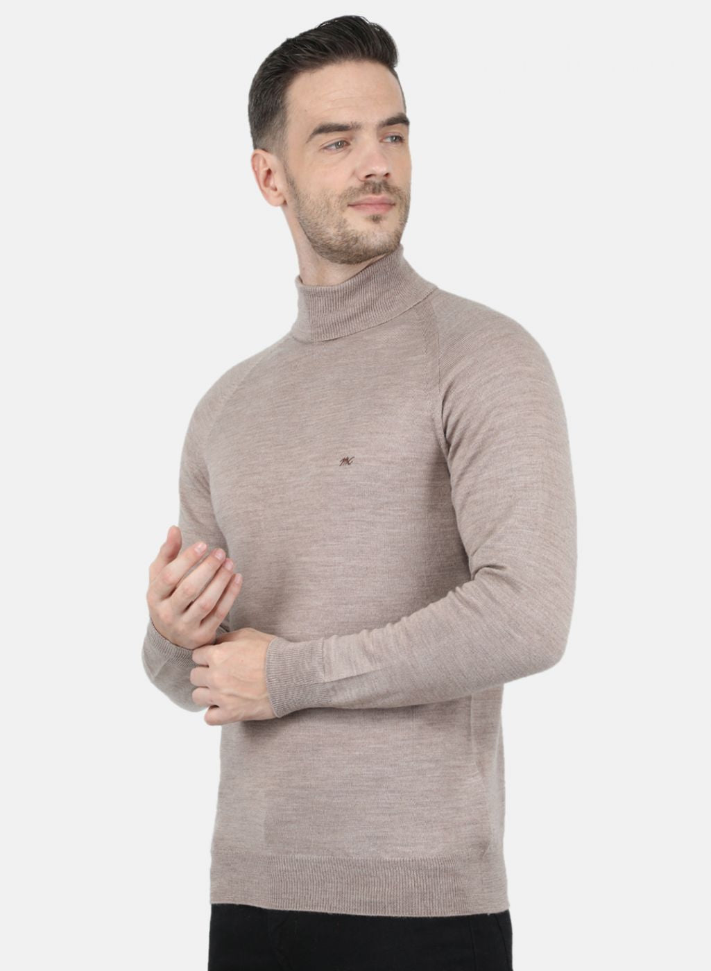 Men Beige Solid Pullover