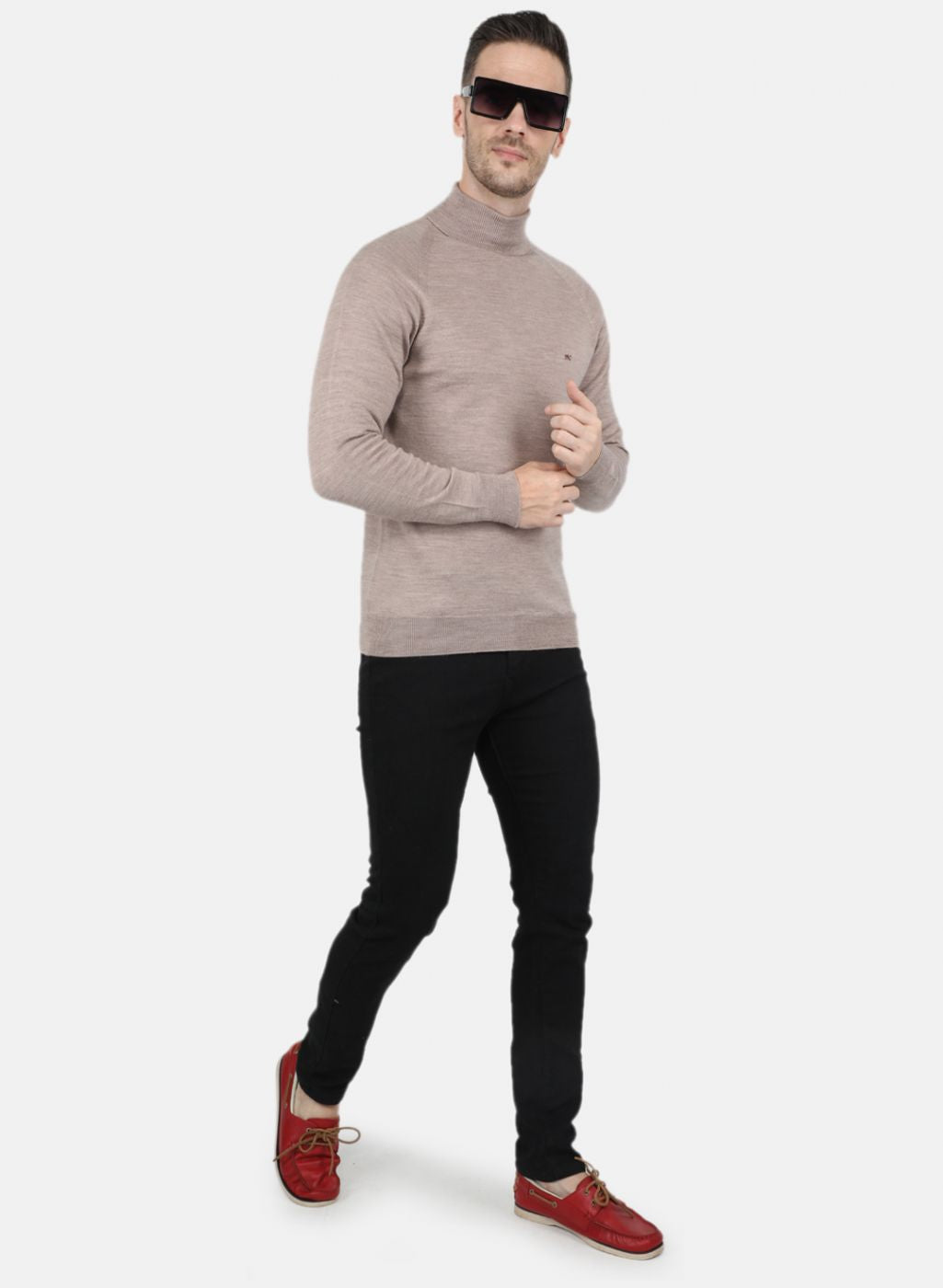 Men Beige Solid Pullover