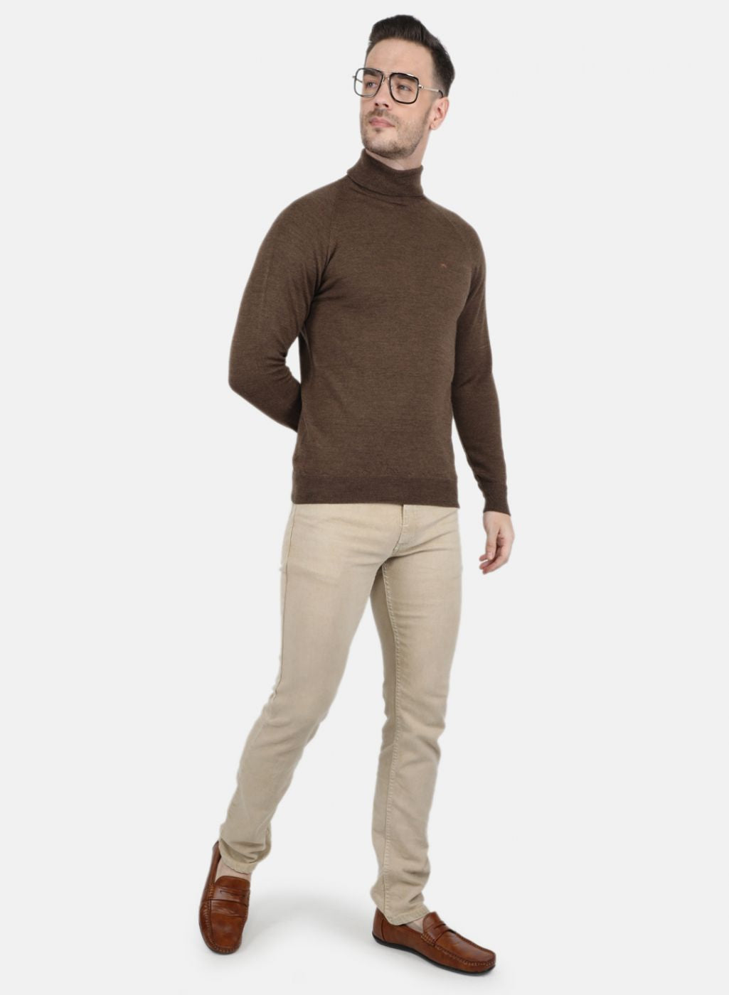 Men Brown Solid Pullover