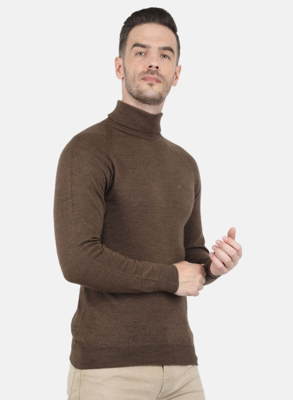 Men Brown Solid Pullover