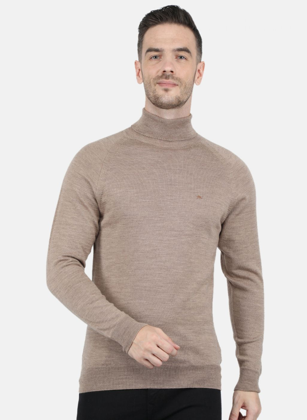 Men Beige Solid Pullover