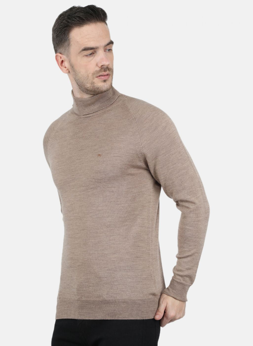 Men Beige Solid Pullover