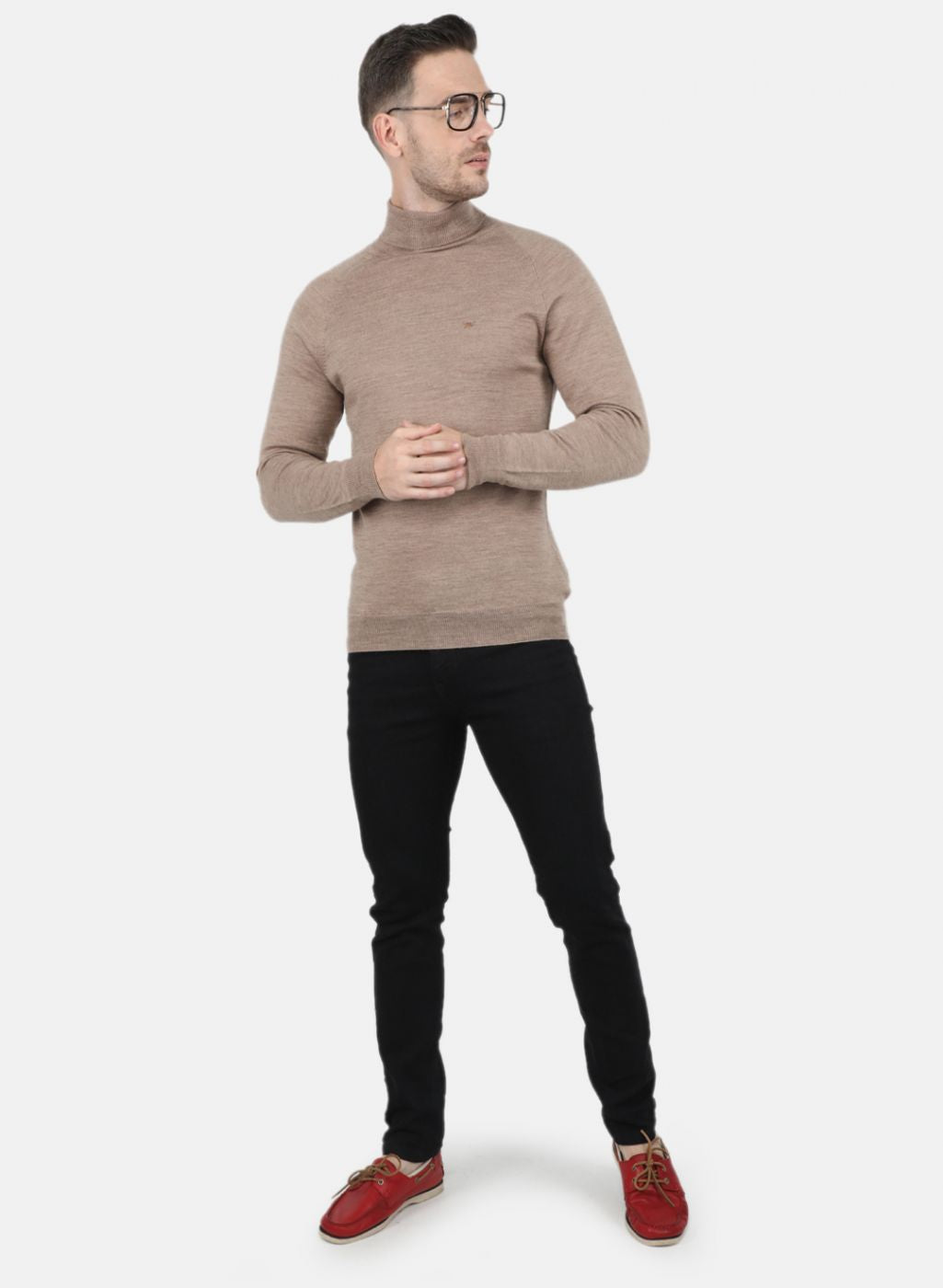 Men Beige Solid Pullover