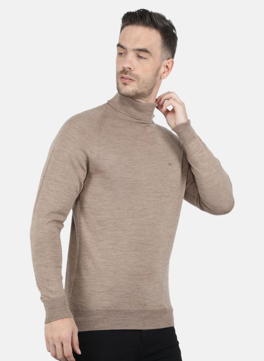 Men Beige Solid Pullover