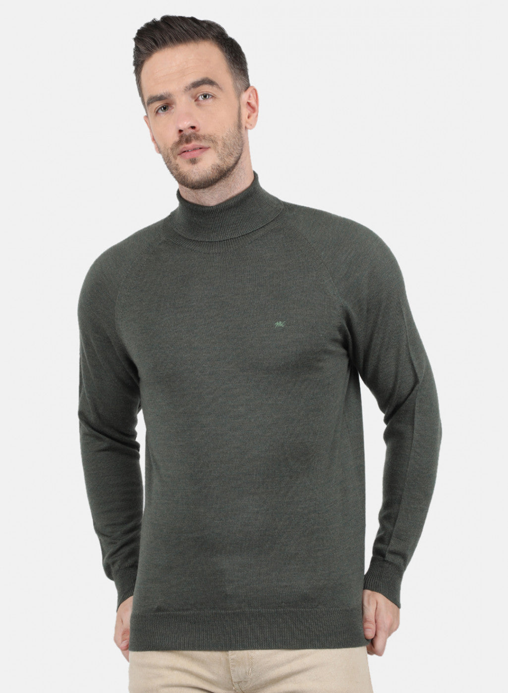 Men Olive Solid Pullover