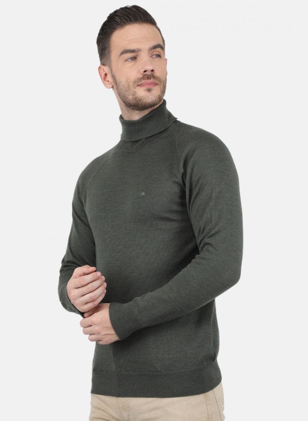 Men Olive Solid Pullover