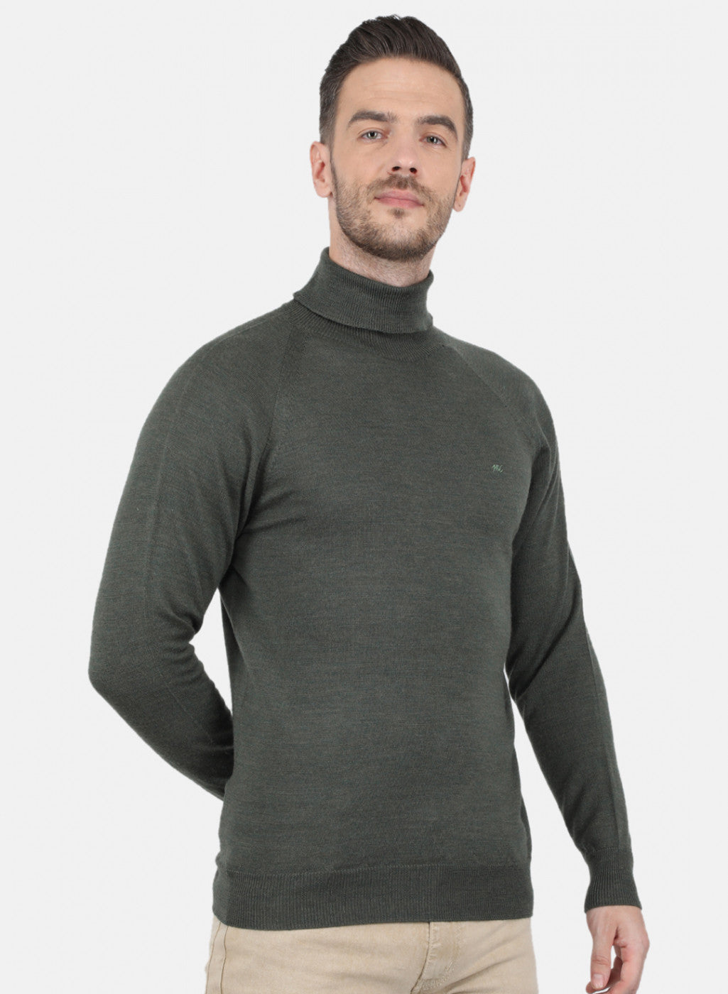 Men Olive Solid Pullover