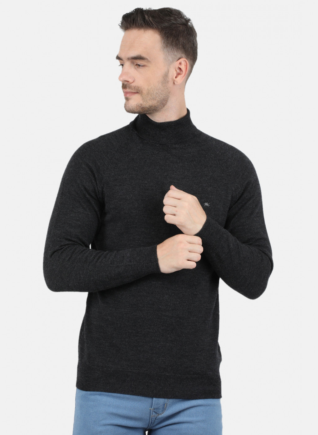 Men Grey Solid Pullover