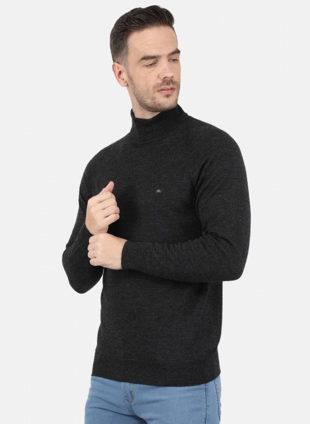 Men Grey Solid Pullover