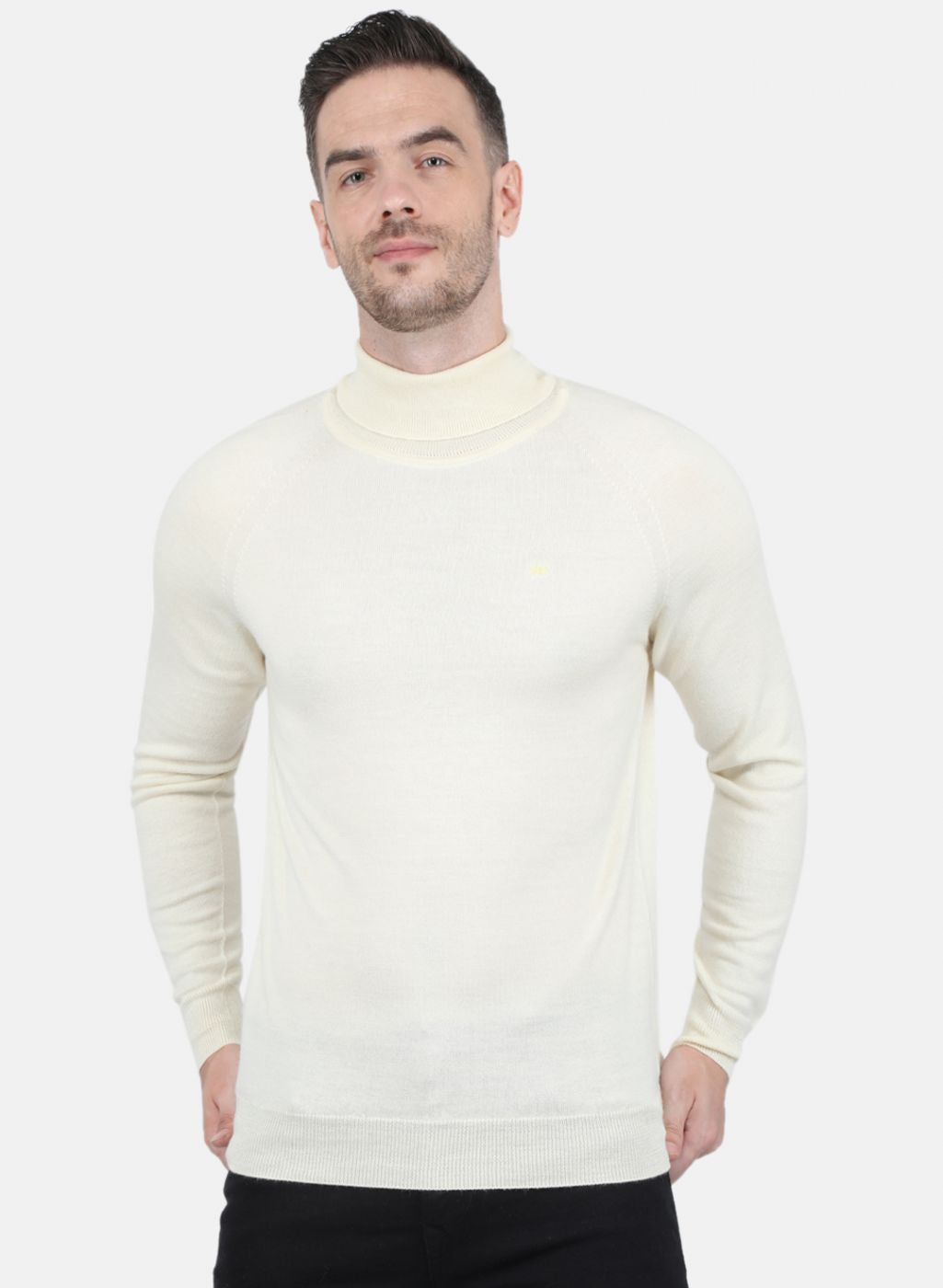 Men Off White Solid Pullover