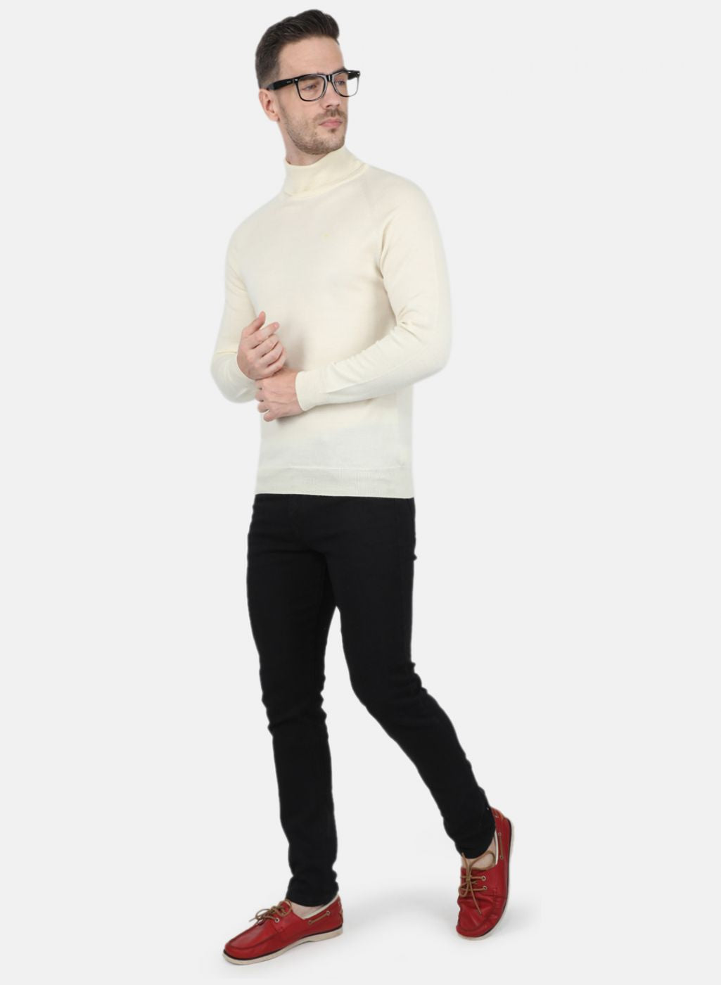 Men Off White Solid Pullover