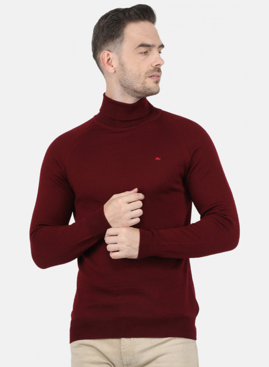 Men Maroon Solid Pullover