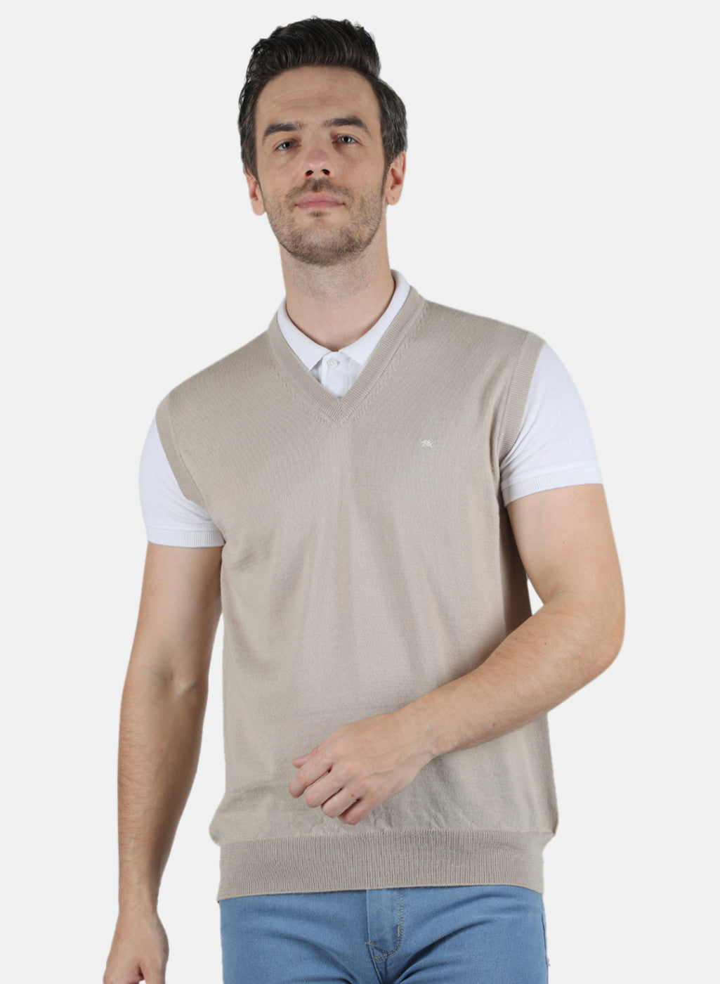 Men Beige Solid Sweater