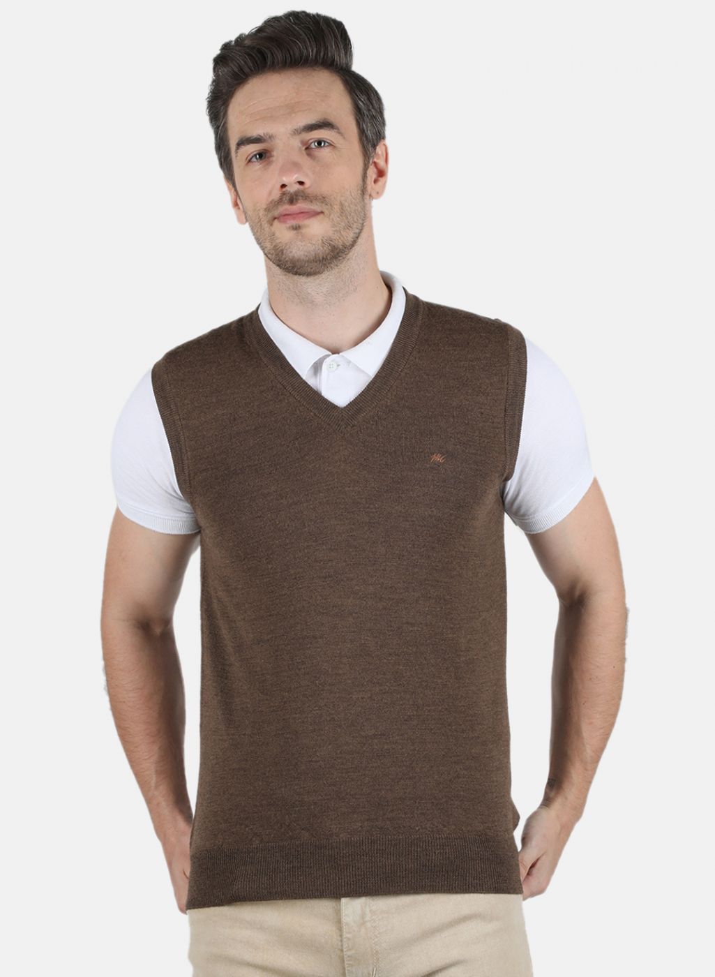 Men Brown Solid Sweater