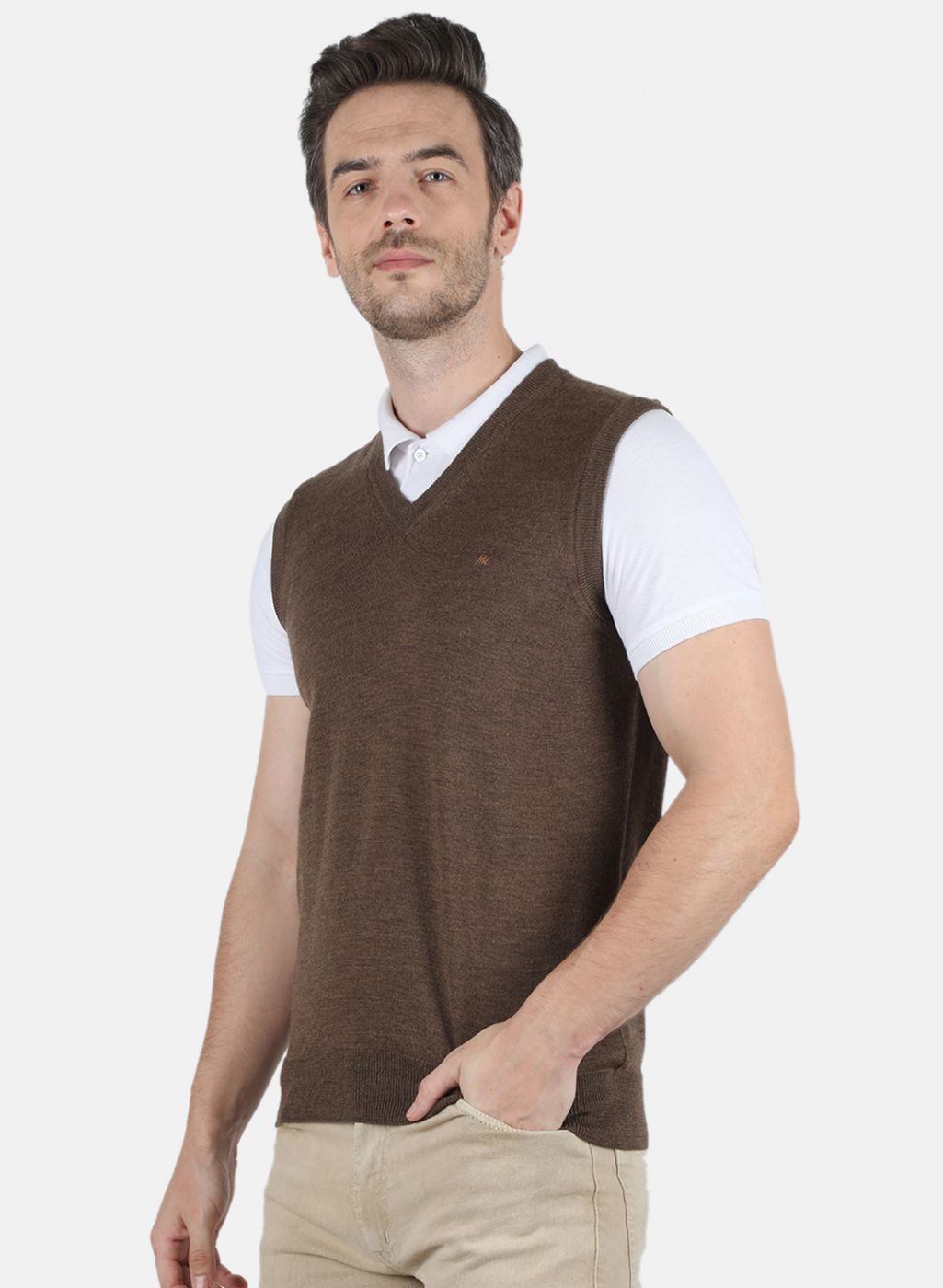 Men Brown Solid Sweater