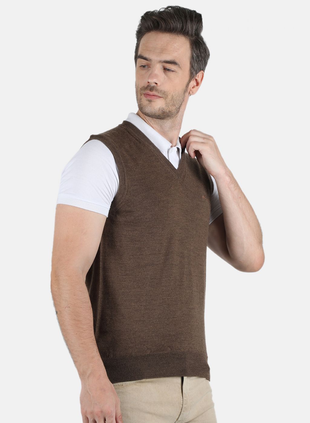 Men Brown Solid Sweater