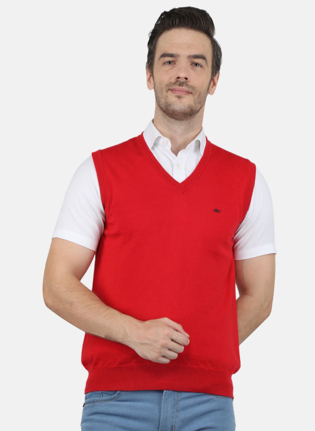 Men Red Solid Sweater