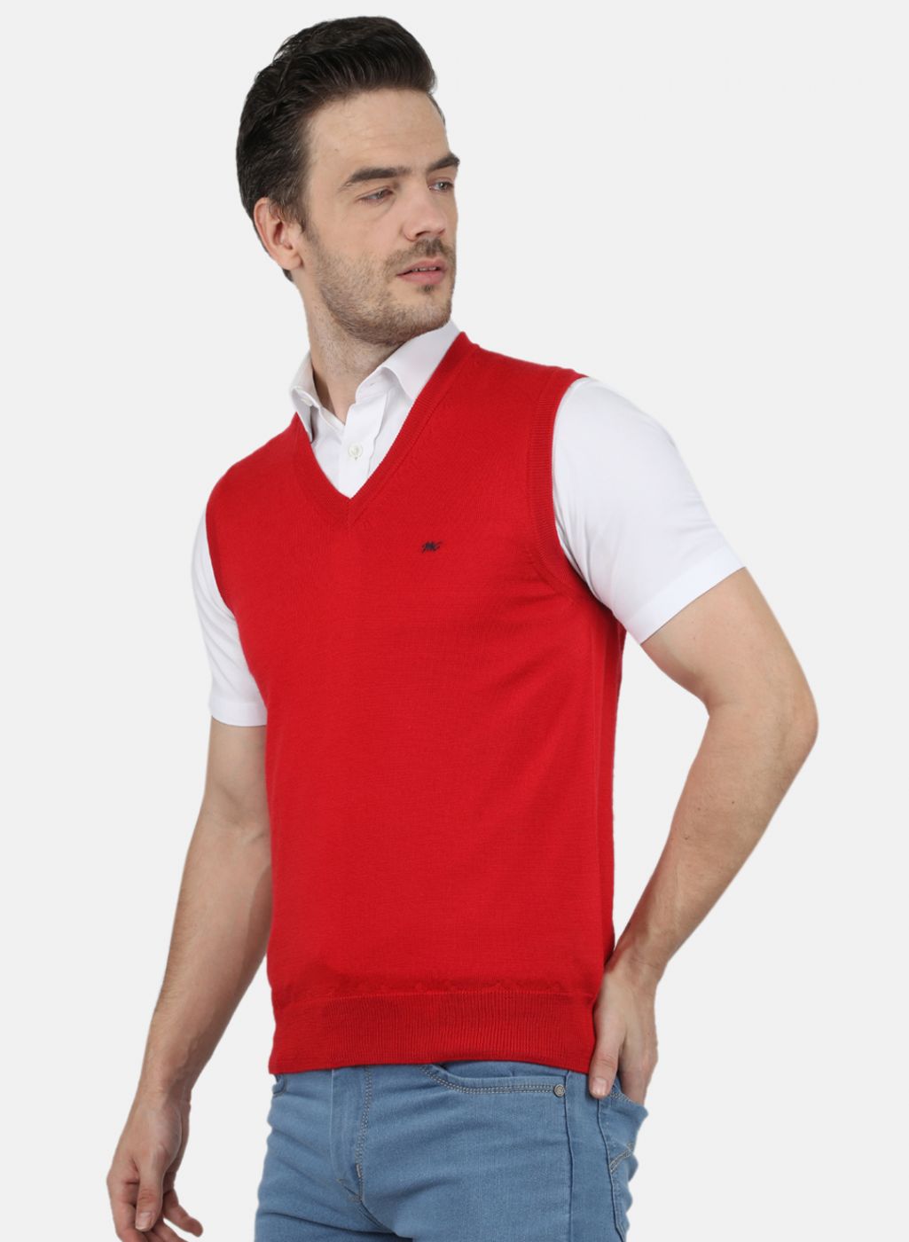 Men Red Solid Sweater