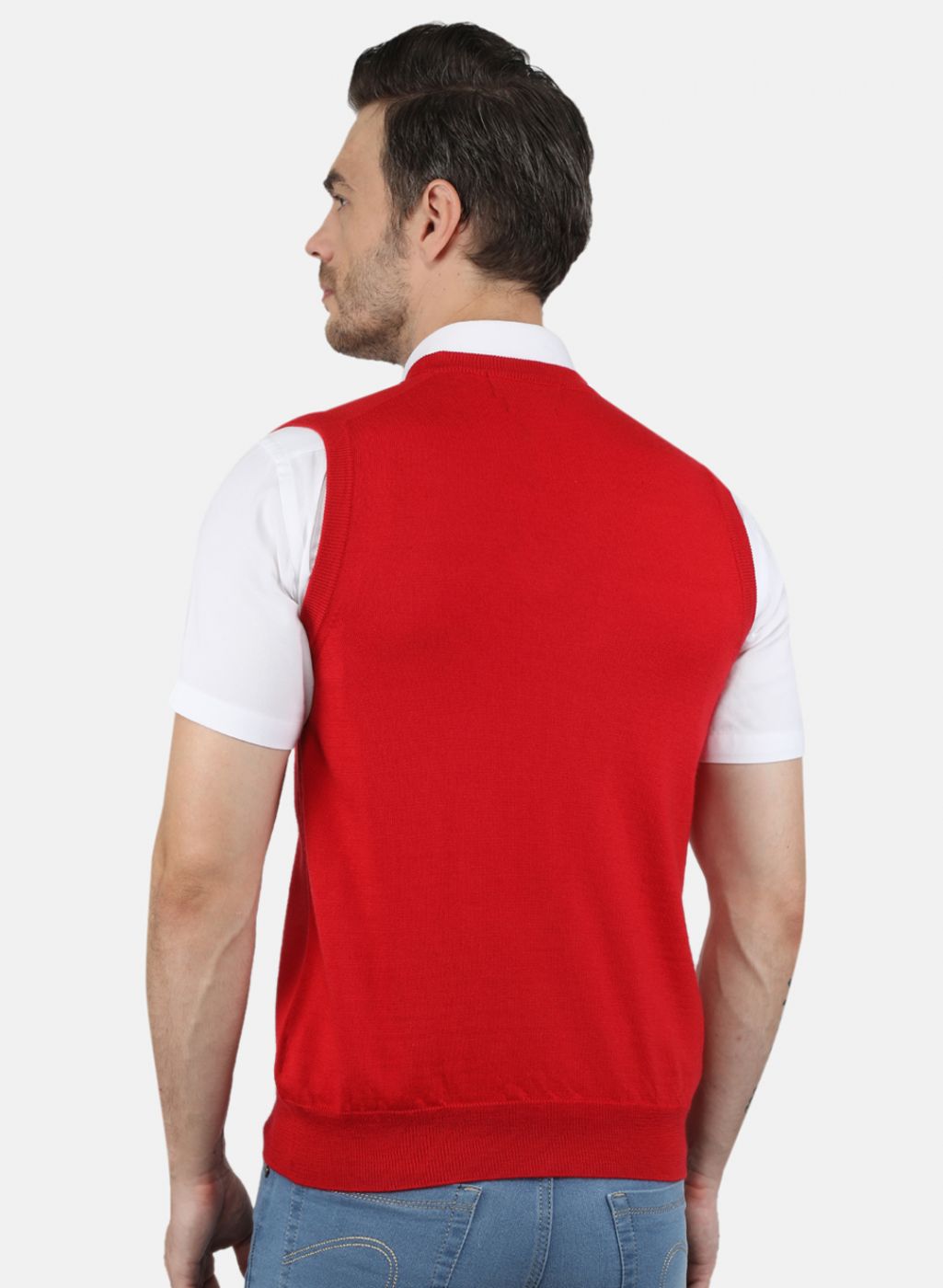 Men Red Solid Sweater