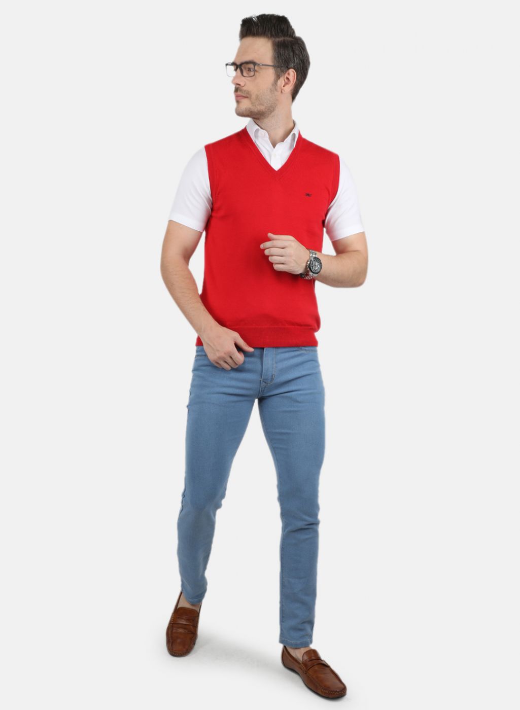 Men Red Solid Sweater