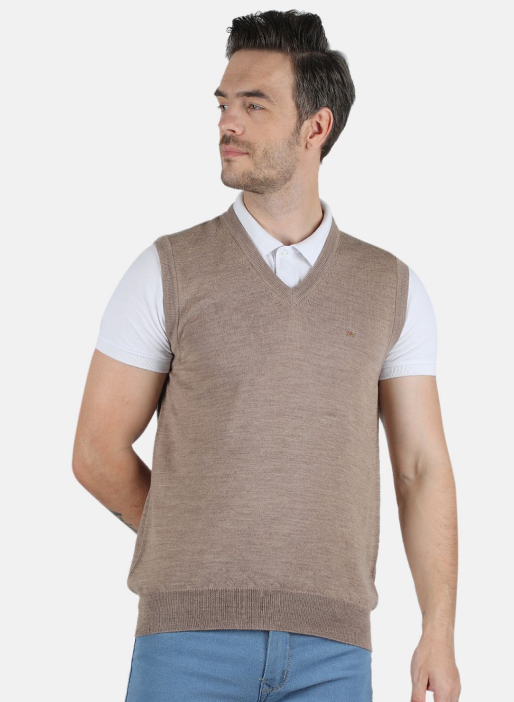 Men Beige Solid Sweater