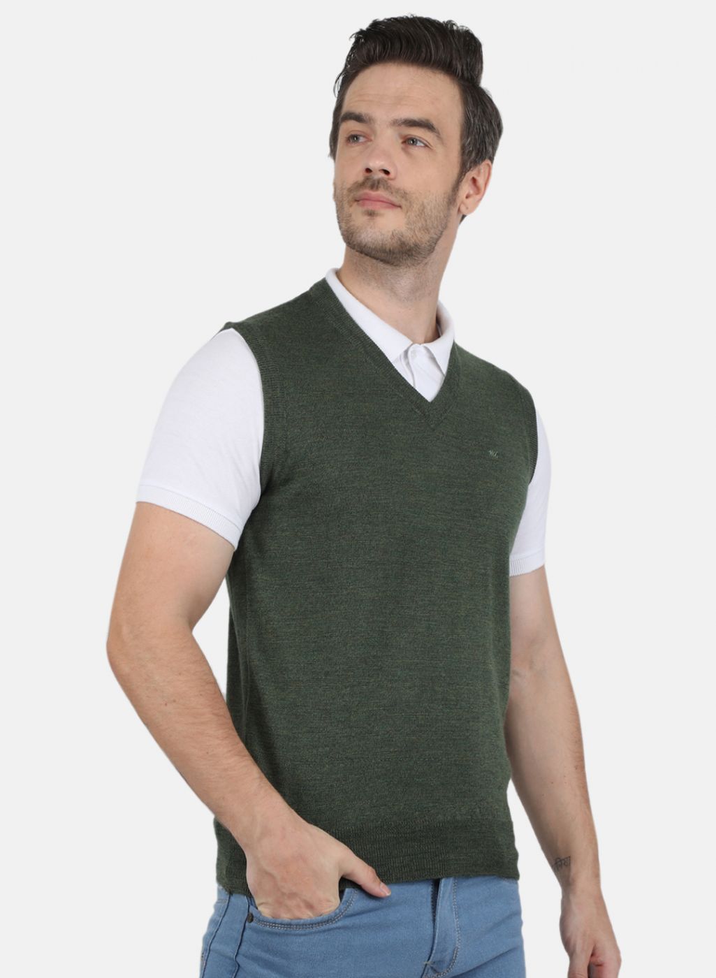 Men Olive Solid Sweater