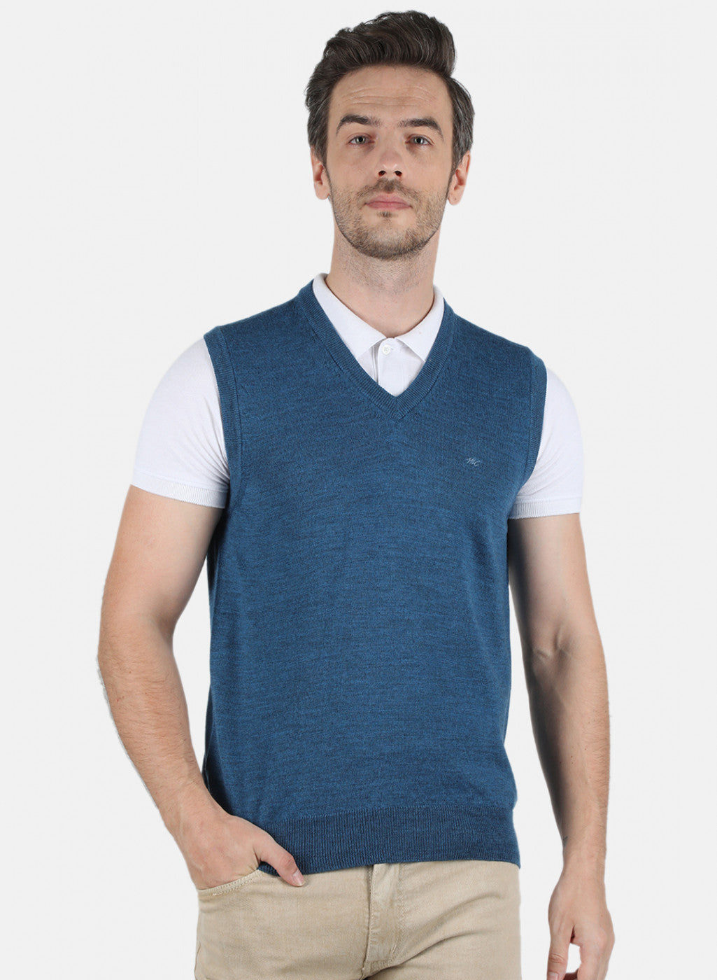 Men Blue Solid Sweater