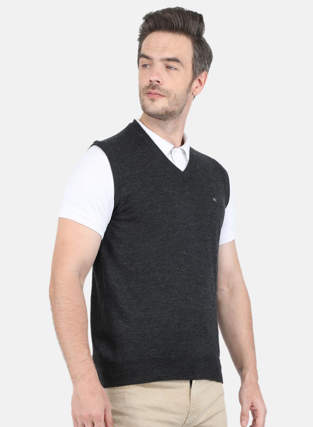 Men Grey Solid Sweater