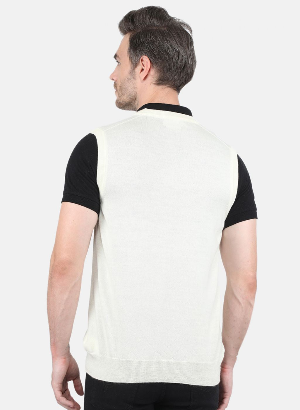 Men Off White Solid Sweater