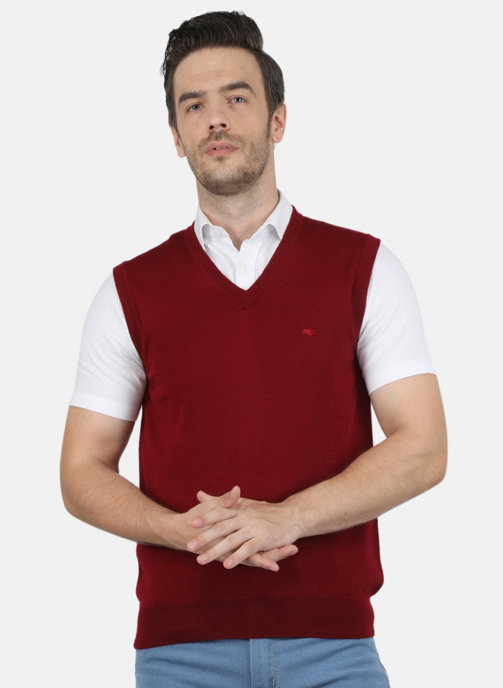 Men Maroon Solid Sweater