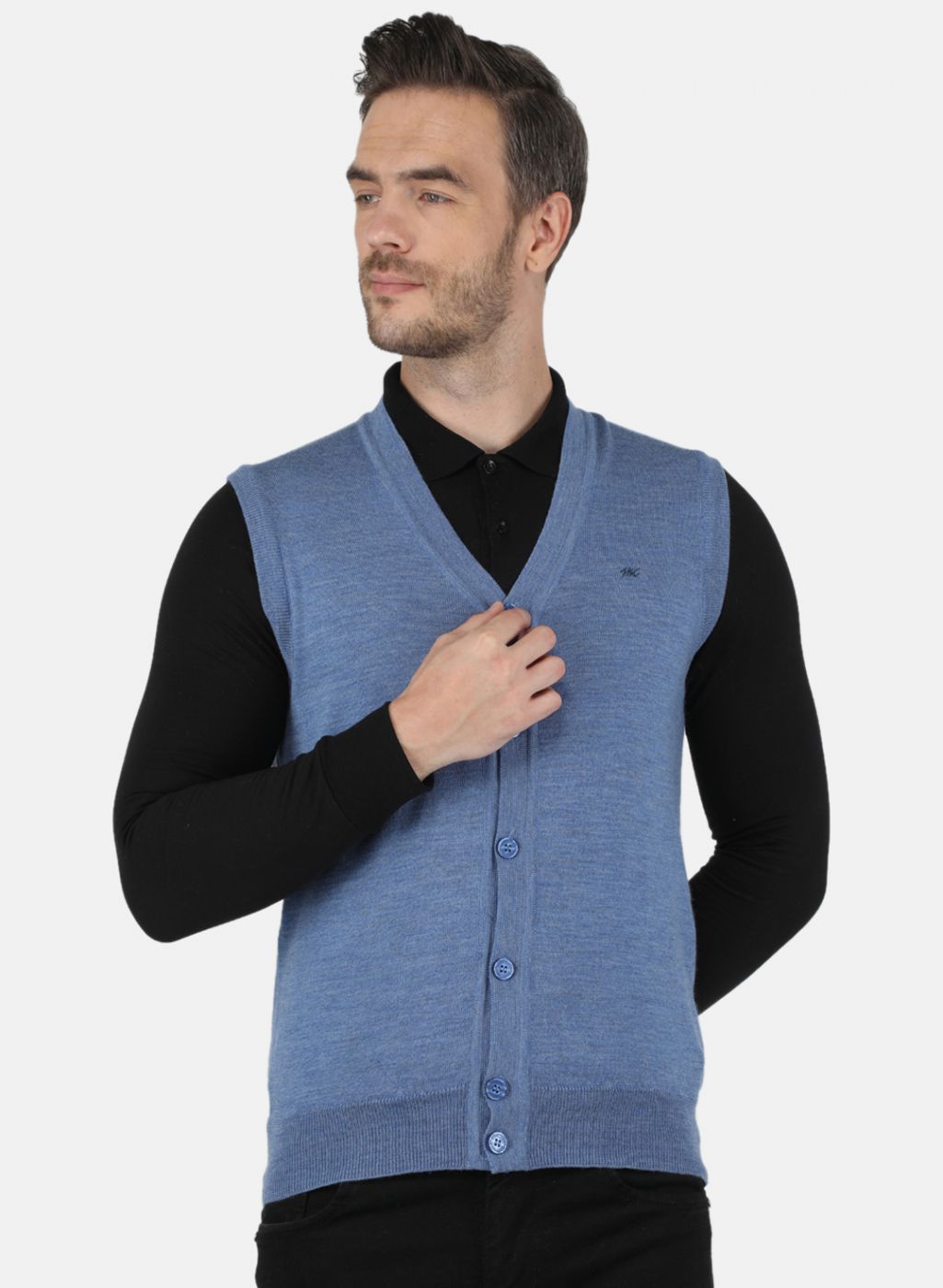 Men Blue Solid Cardigan