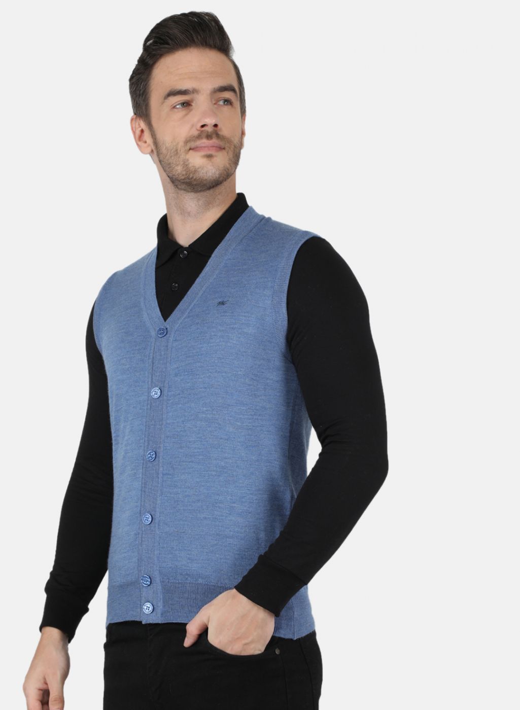 Men Blue Solid Cardigan