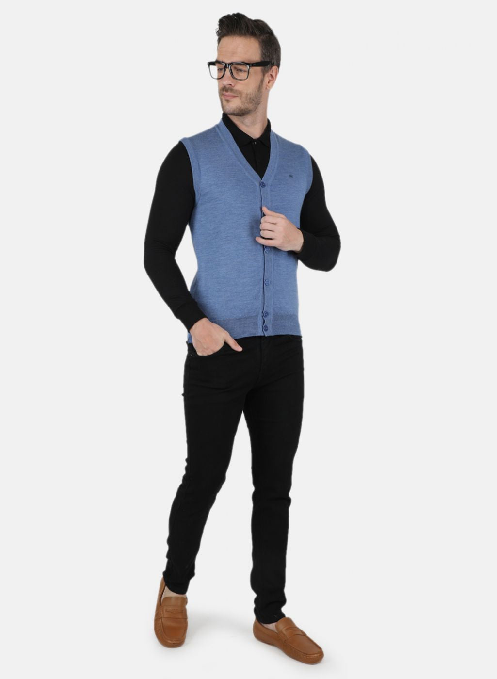 Men Blue Solid Cardigan