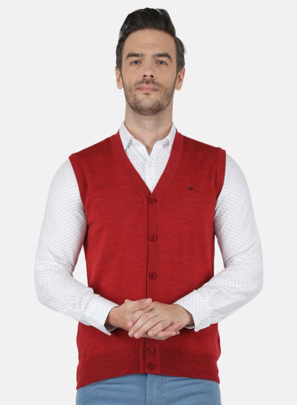 Men Red Solid Cardigan