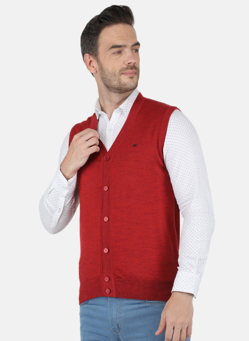 Men Red Solid Cardigan