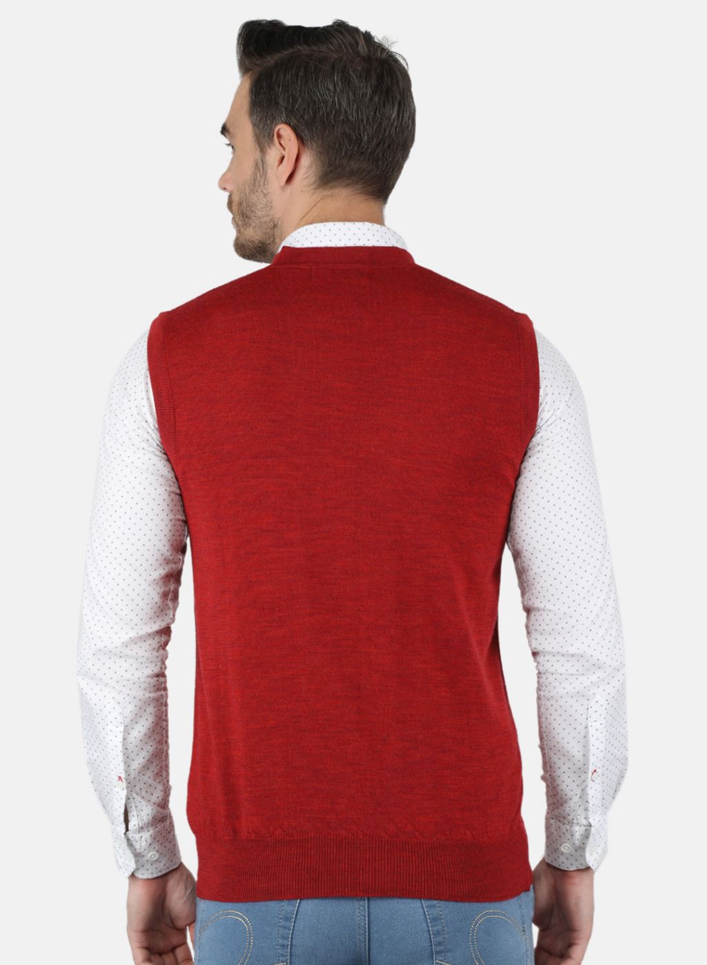 Men Red Solid Cardigan